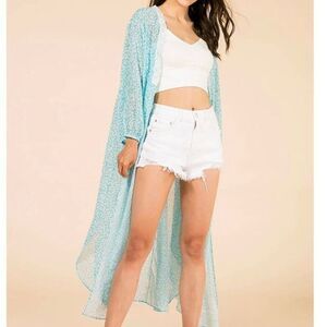 Jen & Co NWT, aqua blue paisley print, long, BoHo wrap, cover-up/OS